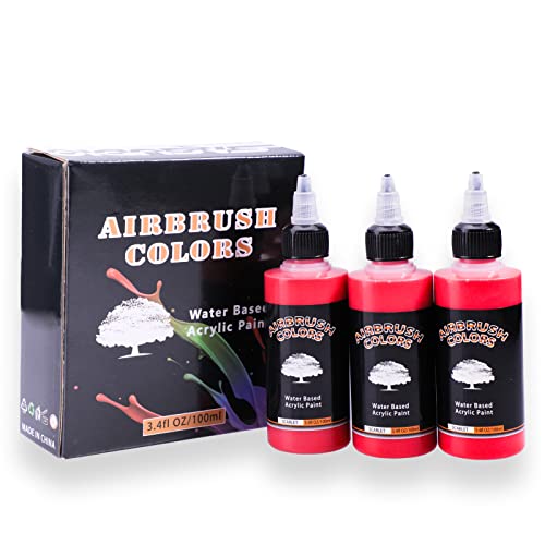 SAGUDIO Tinta acrílica vermelha para aerógrafo 3 x 100 ml (96.4 g) cores de pincel de ar à base de á