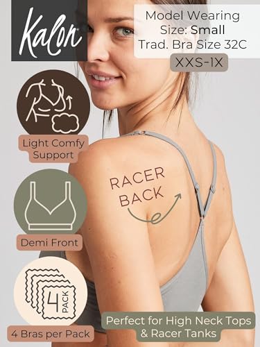 Image of Kalon Women's 4 Pack Racerback Sports Bralette Seamless Wireless Comfort Bra