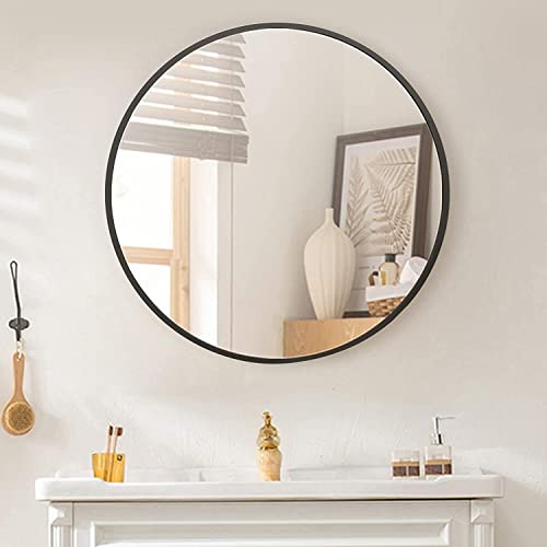 Image of RIZIK STORE Iron Metal Decorative Round Wall Mirror with Hook - HD Clear Glass, Wall Mounted for Bedroom, Living Room, Wash Basin, Vanity, Makeup & Bathroom