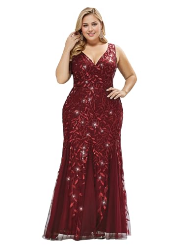 Image of Ever-Pretty Plus Sequin Formal Dresses Sleeveless V Neck Mermaid Ball Gowns Plus Size Prom Dress