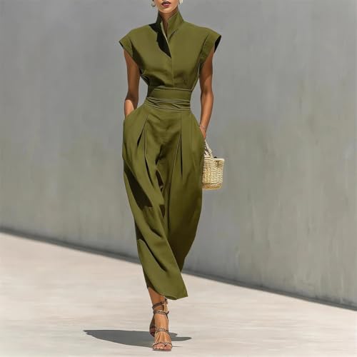 Mono largo casual para mujer con cuello alto y pantalón palazzo 2