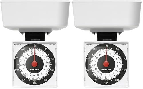 Image of Salter 022 WHDR Dietary Mechanical Kitchen Scale – Compact Baking/Cooking Scale, Battery Free Food Weighing Scales with Large Dial, 500g Capacity, Measures In 5g Increments, White, 15 Year Guarantee