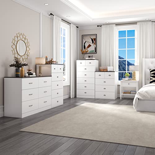Anjiaqianmo 6-Drawer Dresser, Wood Storage Dresser Cabinet With 2-Top Chest Of Drawers, White & Dark Gray #TOP5