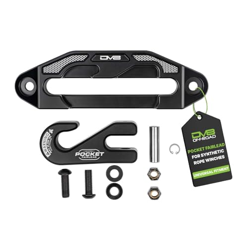 DV8 Offroad Pocket Winch Fairlead - Aerospace Aluminum Hawse Fairlead for Synthetic Rope Only - 20,000 lb Working Load Limit - Black Hard Anodized Finish - Includes Hook and Stainless Steel Pin