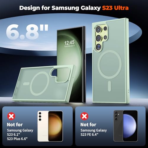Image of SUPFINE Magnetic for Samsung Galaxy S23 Ultra Case, (Built-in Magnets) (Military Grade Drop Protection) Slim Translucent Shockproof Phone Case,Light Green