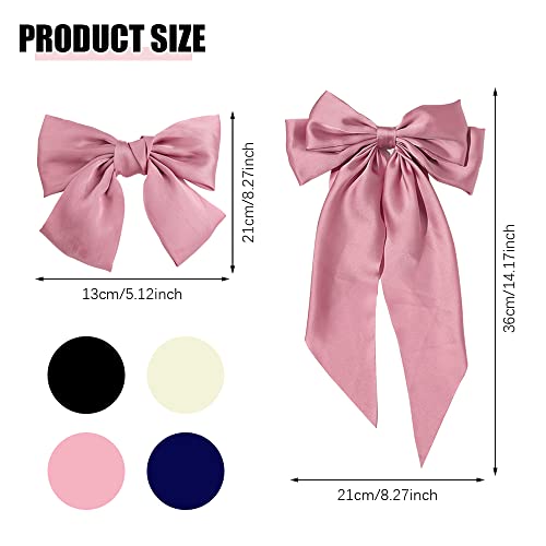 8Pcs Big Bow Hair Clips, Fhdusryo Solid Color Large Hair Bow Pins Bowknot, French Barrette With Long Silky Satin Ribbon, Hair Slides Accessories For Women Girls Lolita Party Mother's Day Gift #TOP1
