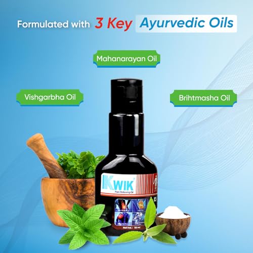 Image of OZONE KWIK Pain Relief Oil with Cinnamomum & Mahanarayan Oil | Ayurvedic Pain Relief Oil | For Joint, Back, Knee, Shoulder & Muscle pain | 50ml (Pack of 1)