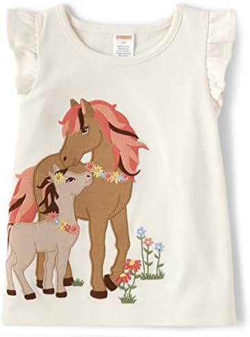 Gymboree,Girls,and Toddler Embroidered Graphic Short Sleeve T-Shirts,Horses,4T