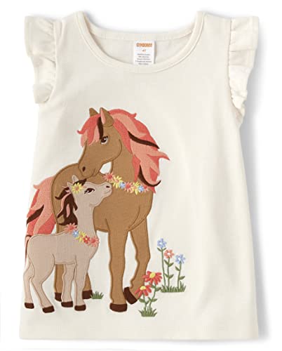 Gymboree,Girls,And Toddler Embroidered Graphic Short Sleeve T-Shirts,Horses,4T #TOP19