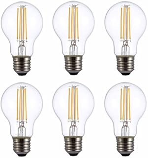 TEKLED® A60 Filament Vintage LED Bulbs | E27 Edison Screw | Energy Saving 6.5W Light Bulb 60W Equivalent | NONDIMMABLE Clear 2700K 806LM | 6-Pack | Warm White