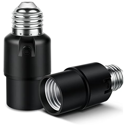 Dusk to Dawn Sensor Socket, Light Sensor Socket for Light Fixtures, Light Bulb Socket Adapter E26 Compatible with Incandescent/LED/CFL/Halogen Bulbs for Porch Garage, 2 Pack Black… Cover