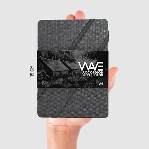 Anupam Wave Fan Foldable Black Paper Accordion Book Matte Black Acid Free 18 Pages 180 GSM (A6)