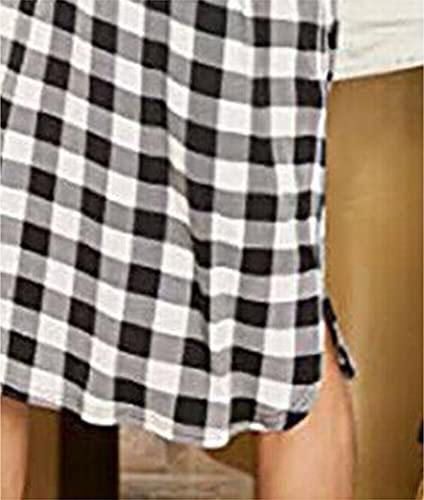 Camisas de noite xadrez masculinas Henley Sleepwear Verificado pijamas camisola,Black,3XL