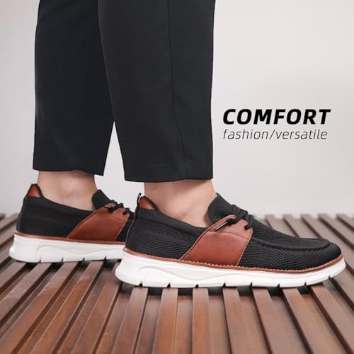 Image of Mens Casual Slip in Boat Shoes Fashion Lightweight Slip On Loafers Walking Beach Sneakers Work Mesh Oxfords Soft Sole