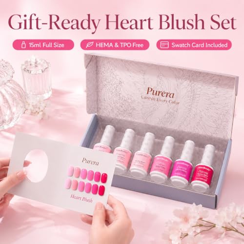 Image of AZUREBEAUTY 6 Colors 15ml HEMA Free Pink Purera Gel Nail Polish Set, Same Color Bottles, Soak Off UV LED Gel Polish Kit Nail Art for DIY at Home Manicure Salon Gift, Neon Light Bright Baby Pink
