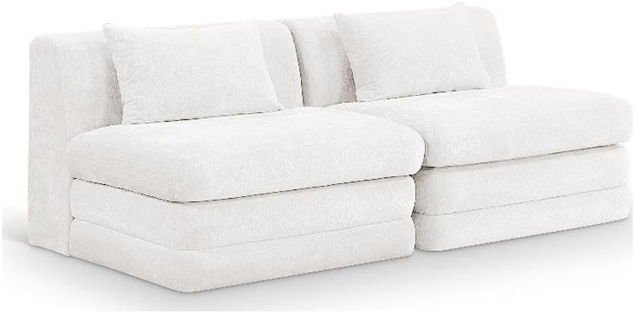 BOWERY HILL 76" Cream Chenille Fabric Modular Loveseat, Contemporary Design, Solid Wood Frame, 570 GSM Fabric, Hidden Attachment Latches, Cozy Seating for Living Room