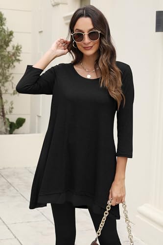 Poetsky Womens 3/4 Sleeve Tunic Tops to Wear with Leggings Layered Chiffon Hem Casual Long Shirts with Pockets4