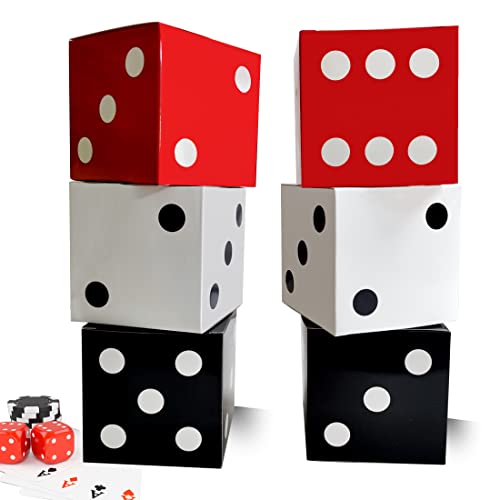 6 Pcs Dice Favor Boxes 8 x 8 x 8 Inch dice Boxes Bulk for centerpieces Casino Party Decorations Game Night Decorations Casino Themed Party Goodie Boxes Gift Box (Black, White, Red)