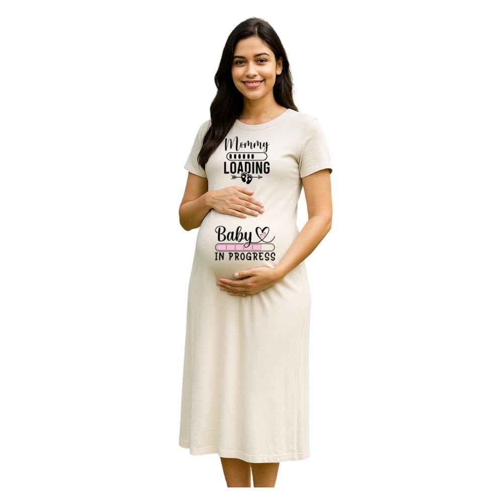 bouncy toonz Maternity Dress – Regular Fit Cotton Half Sleeve Dress for Pregnancy Announcement | Mom-to-Be Photoshoot Outfit(Maternity-Baby-Progress)-picture-33