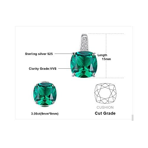 Emerald Necklace 925 Sterling Silver Necklace With 3Ct (9Mm) Lab Created Green Emerald Stone May Birthstone Necklace Square Cushion Cut Gemstone Pendant Necklace For Women With 16" Inch Box Chain #TOP4
