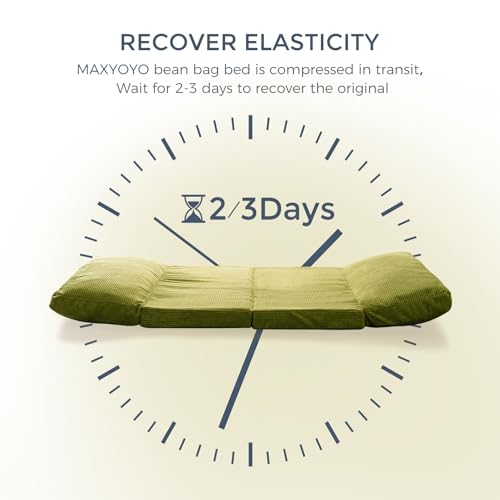 Image of MAXYOYO Folding Sofa Bed, Extra Thick and Long Floor Sofa Convertible Chair with Washable Cover, Floor Couch Lounge Bean Bag Bed for Living Room, Green, 30x91 Inch
