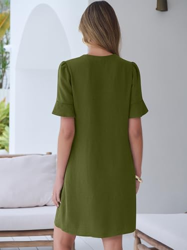 Image of Prinbara Womens Summer Casual Dresses Ruffle Short Sleeve V Neck Button 2026 Spirng Vacation Beach Loose Boho Shift Dress