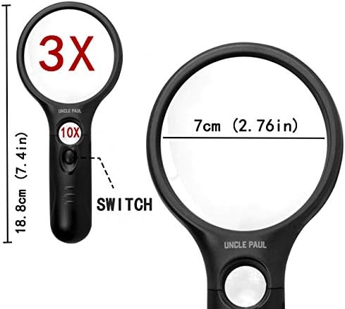 Magnifying Glass with 3 LED Lights - 3X 10X Handheld Magnifier with Cleaning Cloth High Clarity Lightweight for Reading Coins Stamps Map Inspection Hobbies Crafts OS05