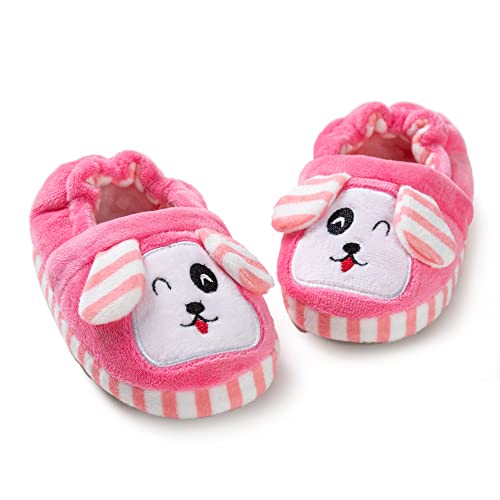 Csfry Toddler Girls' Doggy House Slippers Cartoon Warm Home Shoes Pink 5-6 Toddler
