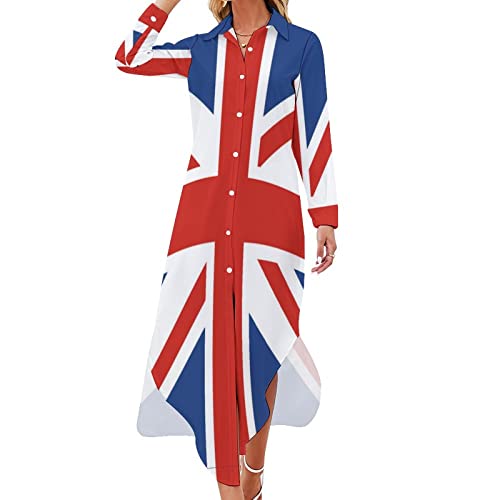ユニオン ジャックの旗 レディースシャツワンピース長袖マキシドレス ロングドレスジャケット