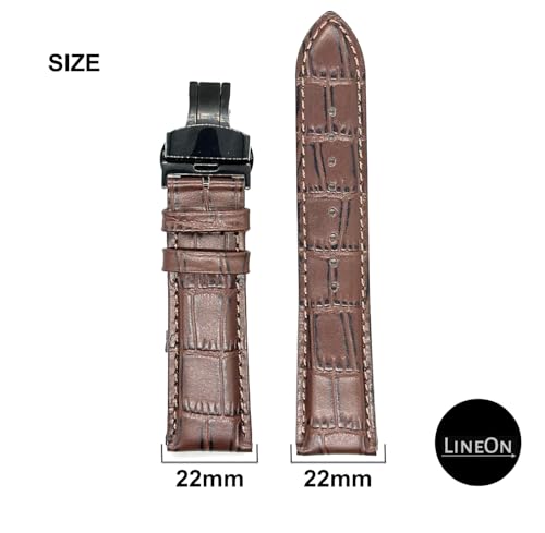 Image of Lineon 22mm Half Padded Premium Leather Mens Watch Strap with ButterFly Lock For Branded Watches Tool and Pins Include