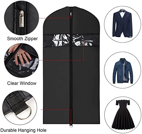 Univivi Garment Bag 43 inch Suit Bag for Storage (Set of 5), Foldable Washable Clear Lightweight Garment Bags for Costumes Suits Coats (60cm*109cm)