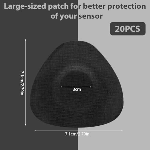 AUYAO Sensor Pflaster 20 Stück Hautfreundlich Libre 2 Wasserfest Sensoren Fixierpflastern, Schweißresistent Stark Dünn Selbstklebend Fixierung, Overpatch Aufkleber für Libre 2 Sensoren, 70mm, Schwarz