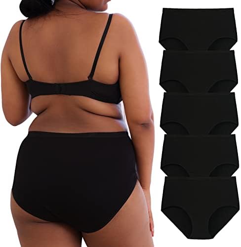 INNERSY Women's Plus Size XL-5XL Cotton Underwear High Waisted Stretchy Briefs 5-Pack
