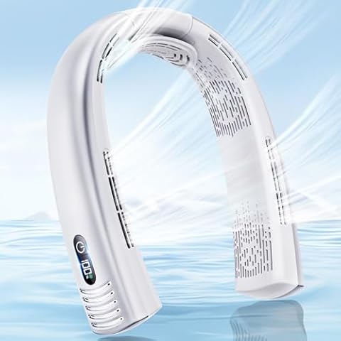 AUIIAH Portable Neck Fan - Rechargeable Cooling Bladeless Personal Neck Fan 7000mAh, 4 Turbo, LED Display, Neck Support, Hands-Free Wearable Fan for Ball Games, Disneyland, Hot Flashes Cover