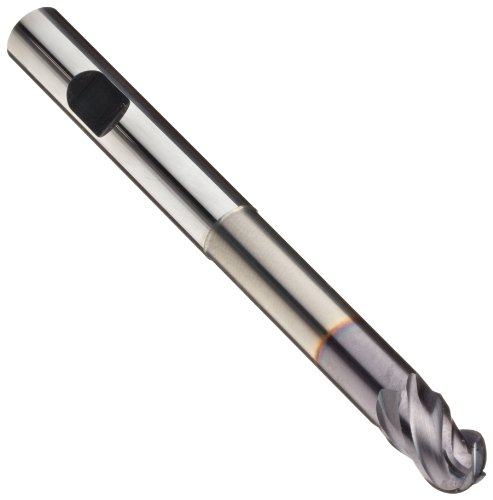 Niagara Cutter N57549 Carbide Ball Nose End Mill, Inch, Weldon Shank, AlTiN Finish, Roughing and Finishing Cut, 40 Degree Helix, 4 Flutes, 5" Overall Length, 0.500" Cutting Diameter, 0.500" Shank Diameter