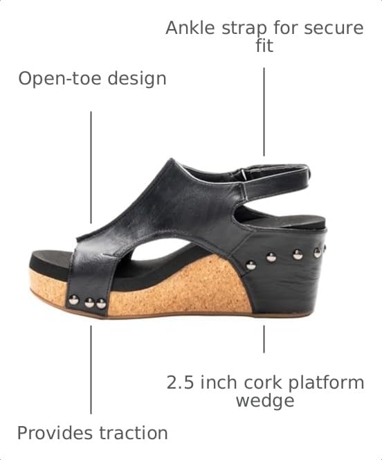 Image of Corkys Footwear Womens Carley Wedges, Featuring Corkys EVA Foam Cushioned Insoles, A 2.5 Inch Heel, Lightweight For All Day Wear, And Hook And Loop Closure