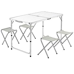 CASARIA Tavolo da campeggio pieghevole in alluminio regolabile in altezza XXL con 4 sgabelli 120x60x70cm tavolino a valigetta maniglia di trasporto tavolinetto da picnic