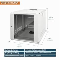 Tecmojo 19 Zoll 9HE 450mm Tief Netzwerk-Schrank, Wand-Serverschrank, IT-Netzwerk-Rack-Gehäuse, abschließbare Tür und Seitenwände, Glastür, Flachverpackung, Weiß – Ansicht 2