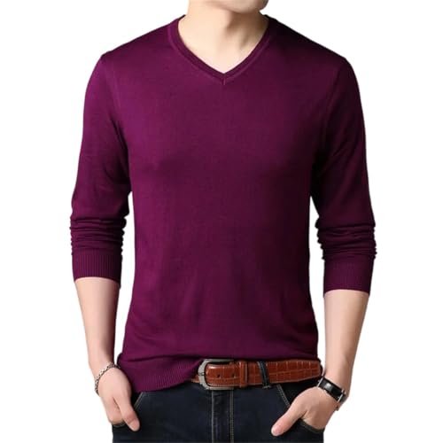 Men’s Wool Blend Sweater V-Neck Pullover Slim Fit Soft Knit Lightweight Fashion Top