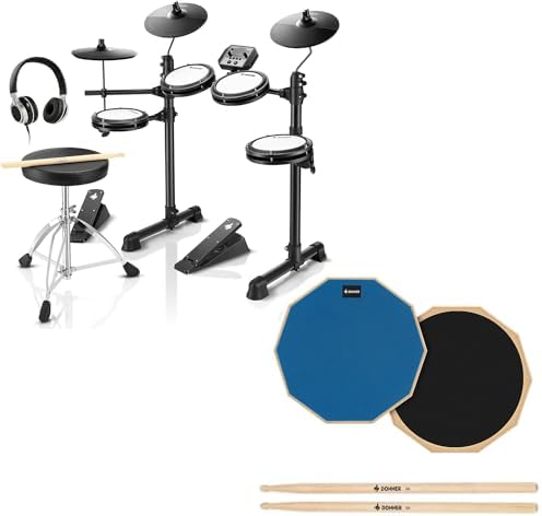 Donner DED-80 Electronic Drum Set with 4 Quiet Mesh Pads, 180+ Sounds, Bundle with 8 Inches Drum Practice Pad Blue image 5