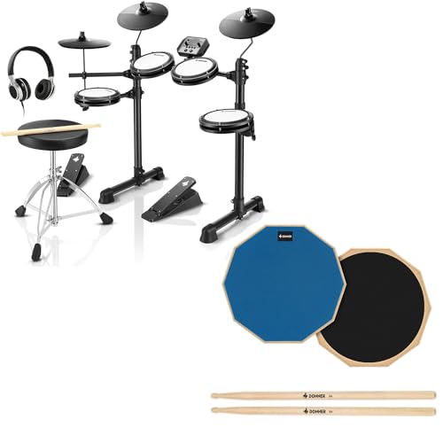 Donner DED-80 Electronic Drum Set with 4 Quiet Mesh Pads, 180+ Sounds, Bundle with 8 Inches Drum Practice Pad Blue - image 1