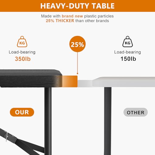 Hsundries 4 Ft Plastic Folding Table,Heavy Duty Portable Table for Indoor & Outdoor,Wood Grain Desktop & 350lbs Weight Capacity,Premium Solutions for Camping,Picnic,BBQ and Party by Hsundries - Image 2