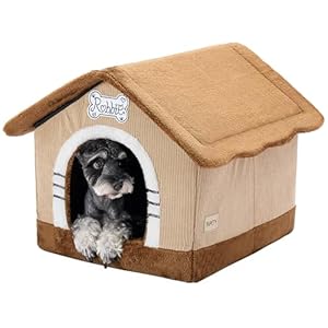 Jiupety Indoor Dog House with Frame, Large Dog Cave Bed, Insulated Cozy, Suitable for 15-30 lb, Large (20″×18″×18″), Brown