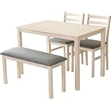DORIS ドリス ダイニングテーブル 4点セット 110cm幅 ベンチ ベンチチェア 天然木 ホワイトウォッシュ ファブリック座面 ダークグレー アンドリア 【14953】