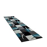 Amazon Brand - Umi Alfombra Salon Comedor Pasillo Dormitorio Pelo Corto 3D Cuadradas Diseño De Geometrica Triangulos Rombos Abstracto, Color:Turquesa, Tamaño:80x150 cm