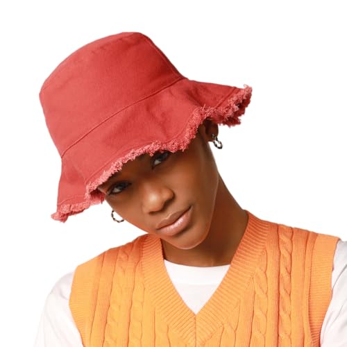Image of CHOK.LIDS Frayed Bucket Hats for Women Men Unisex Trendy Washed Cotton Floppy Wide Brim Boonie Outdoor Summer Beach Headwear