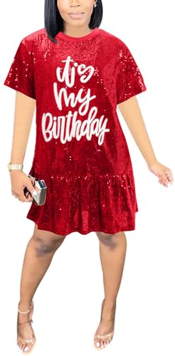 Image of FLOYU Women Sequin Birthday Dress It's My Birthday Dresses Sparkly Party Tops Sexy Birthday Outfits