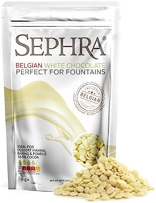 Sephra Belgian WHITE Fondue Chocolate - Fountain Ready Imported Belgian Chocolate for Melting - Organic Baking Chocolate - White Couverture Chocolate HALAL, Vegan & Gluten Free, 2lbs