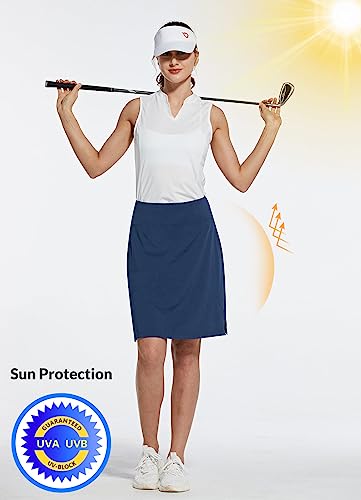 Baleaf Womens Skirt, 20" Knee Length Skorts Skirts Athletic Modest Long Golf Casual Skirt Zipper Pocket Uv Protection, Large, Navy #TOP4