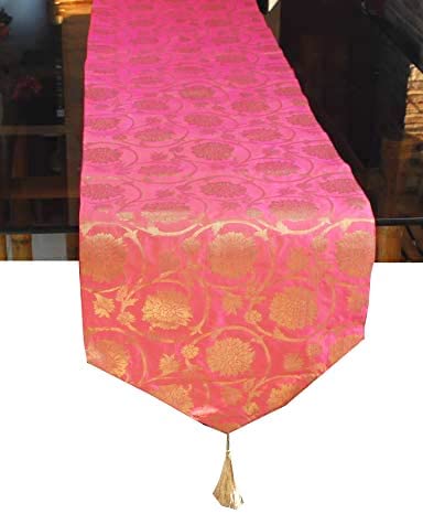 Vireo Jacquard Silk Table Runner Size 12x53 inch 1 pc-Pink